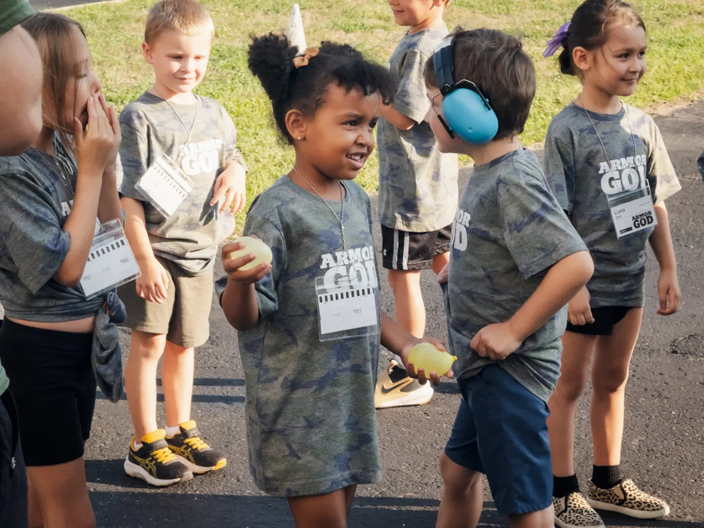 Kids lined up and laughing during VBS